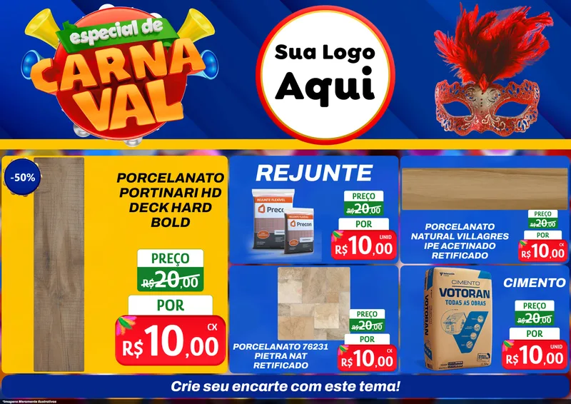 Modelo de Encarte para Encarte A4 Horizontal com o tema Especial de Carnaval para Pisos e revestimentos