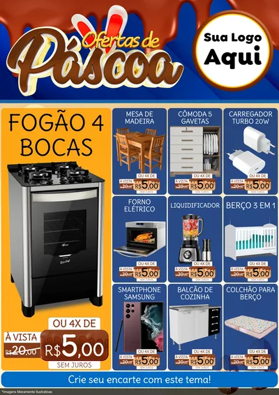 Modelo de Encarte para Encarte A4 Vertical com o tema Ofertas de Páscoa para Móveis e Eletro