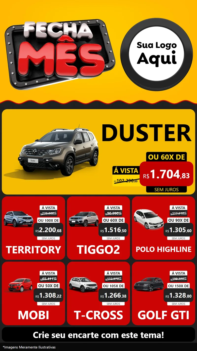 Modelo de Rede Social para Stories com o tema Fecha Mês para Concessionaria de Carros