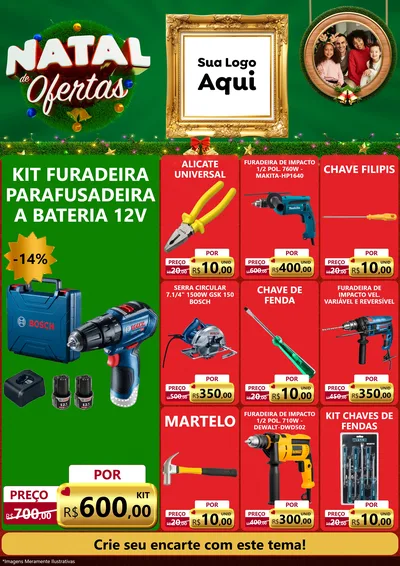 Modelo de Encarte para Encarte A4 Vertical com o tema Natal de Ofertas para Maquinas e Ferramentas