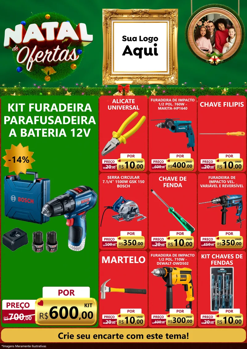 Modelo de Encarte para Encarte A4 Vertical com o tema Natal de Ofertas para Maquinas e Ferramentas