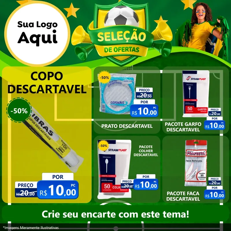 Modelo de Rede Social para Feed Facebook com o tema Seleção de Ofertas - Copa para Embalagens