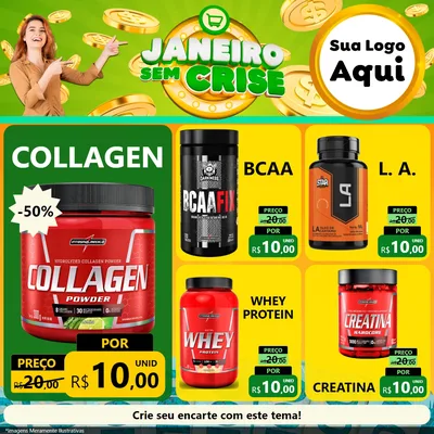 Modelo de Rede Social para Feed Facebook com o tema Janeiro Sem Crise para Suplementos alimentares