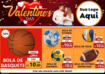 Modelo de Encarte para Encarte A4 Horizontal com o tema Valentine's Day para Artigos Esportivos