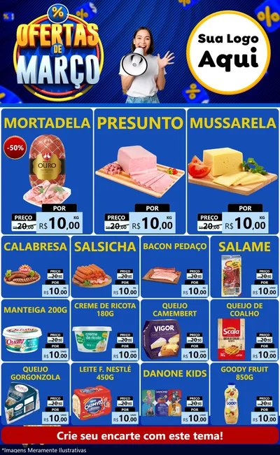 Modelo de Encarte para Encarte Grande com o tema Ofertas de Março para Frios e Laticínios