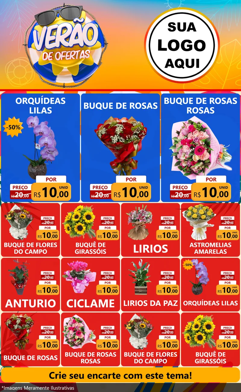 Modelo de Encarte para Encarte Grande com o tema Verão de Ofertas para Floricultura e jardim