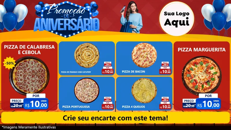 Modelo de TV para TV Horizontal com o tema Promoção de Aniversário para Pizzaria