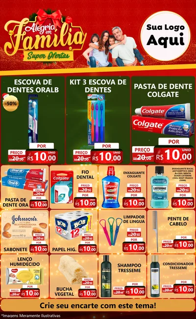 Modelo de Encarte para Encarte Grande com o tema Alegria em Família Super Ofertas - Natal para Higiene Pessoal