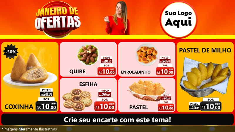 Modelo de TV para TV Horizontal com o tema Janeiro de Ofertas para Salgadaria
