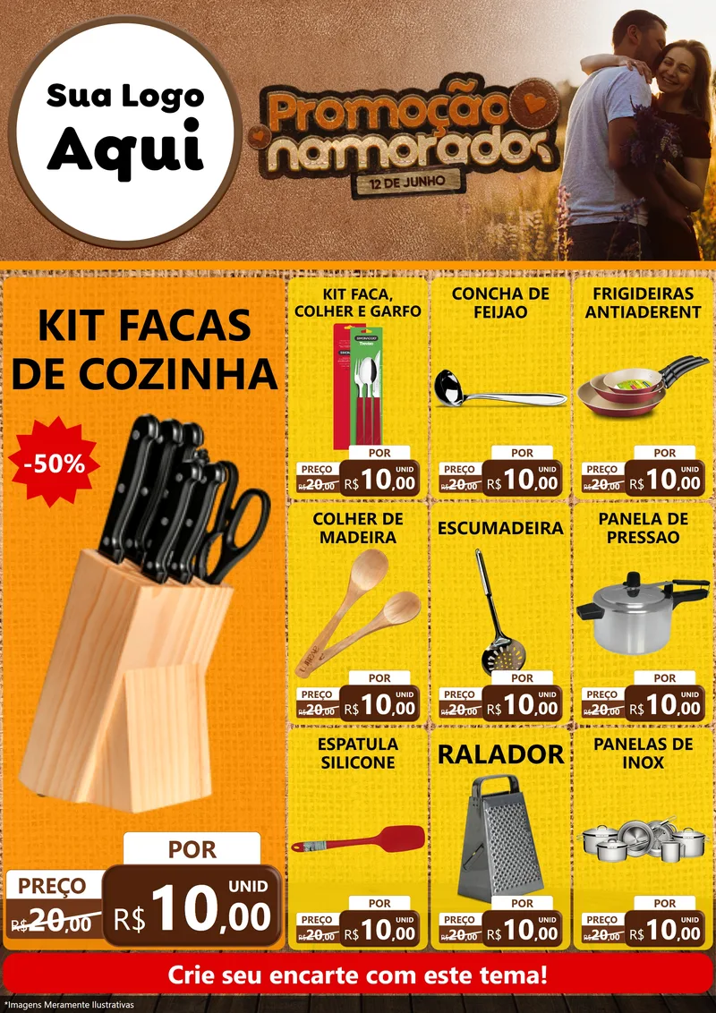 Modelo de Encarte para Encarte A4 Vertical com o tema Promoção Namorados para Utilidades Domésticas