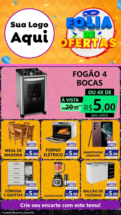 Modelo de Rede Social para Stories com o tema Folia de Ofertas para Móveis e Eletro