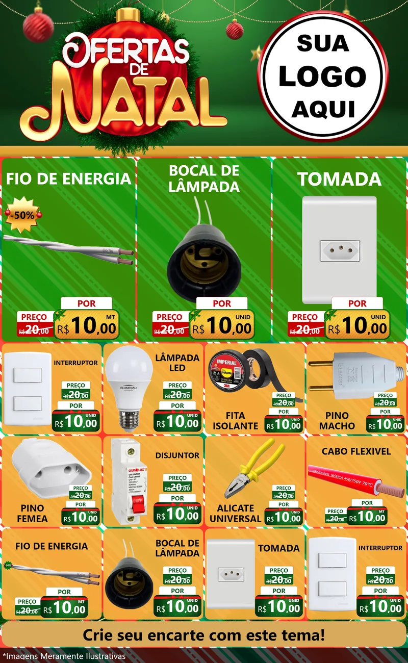 Modelo de Encarte para Encarte Grande com o tema Ofertas de Natal para Materiais Elétricos