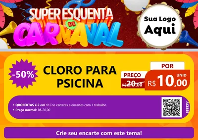 Modelo de Cartaz para Cartaz A4 Horizontal com o tema Super Esquenta de Carnaval para Produtos para Piscina