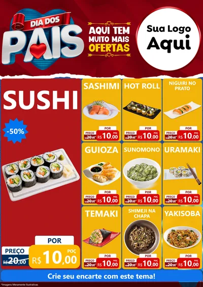 Modelo de Encarte para Encarte A4 Vertical com o tema Dia dos Pais para Comida japonesa