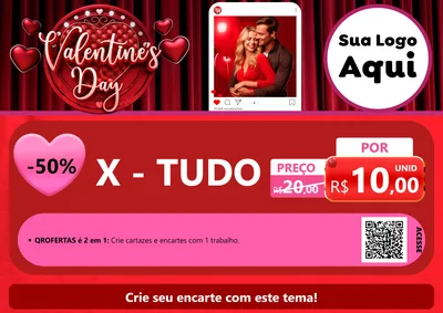 Modelo de Cartaz para Cartaz A4 Horizontal com o tema Valentine's Day para Hamburgueria