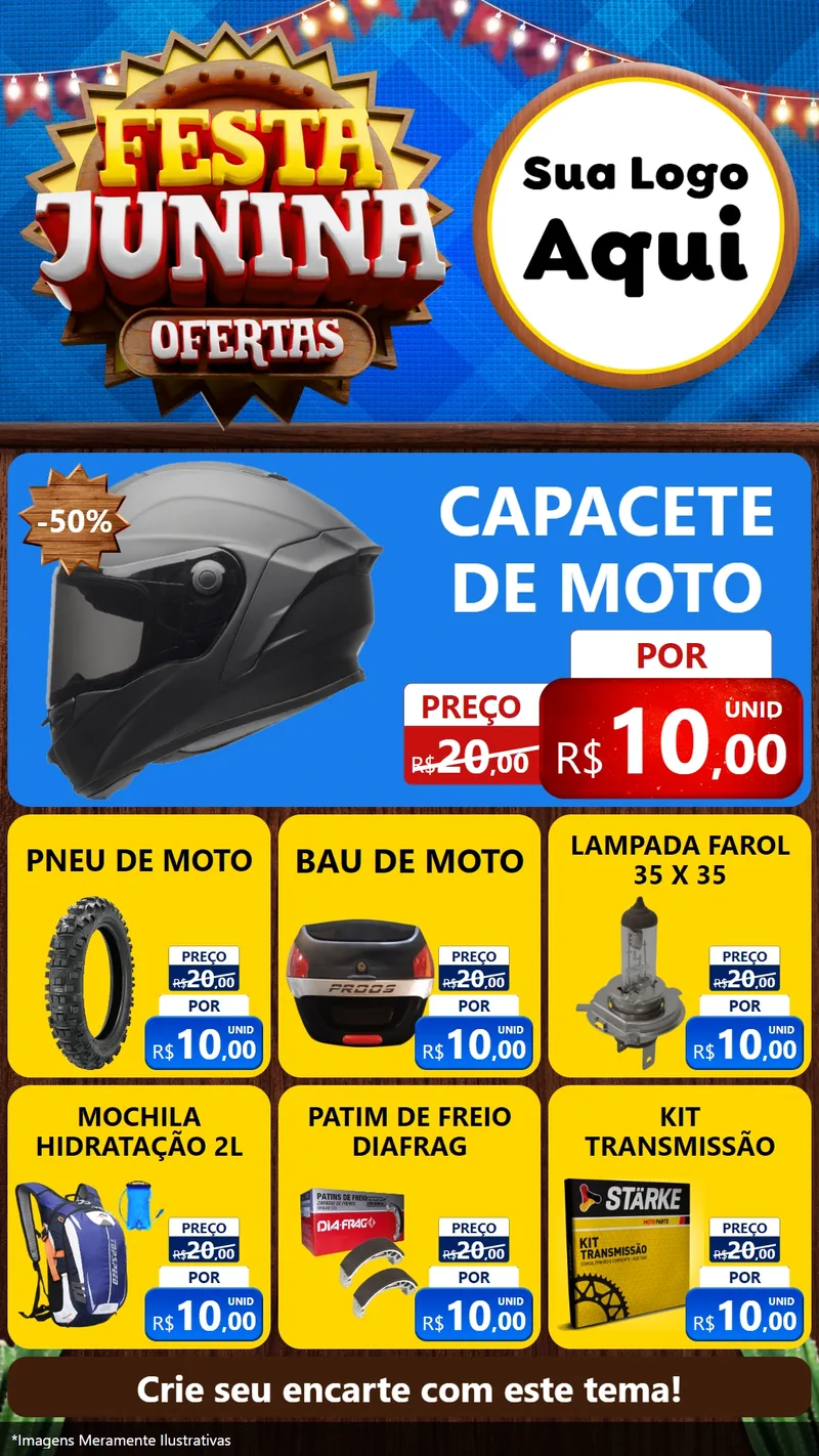 Modelo de Rede Social para Stories com o tema Festa Junina Ofertas para Moto peças