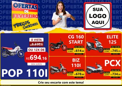 Modelo de Encarte para Encarte A4 Horizontal com o tema Ofertas de Fevereiro - Preços Incríveis para Concessionaria de Motos