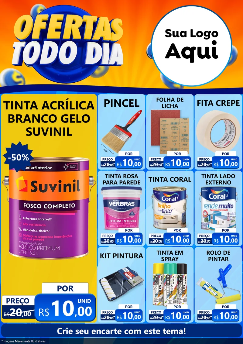 Modelo de Encarte para Encarte A4 Vertical com o tema Ofertas Todo Dia para Tintas e Ferramentas