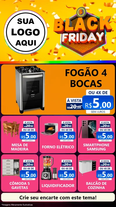Modelo de Rede Social para Stories com o tema Black Friday para Móveis e Eletro