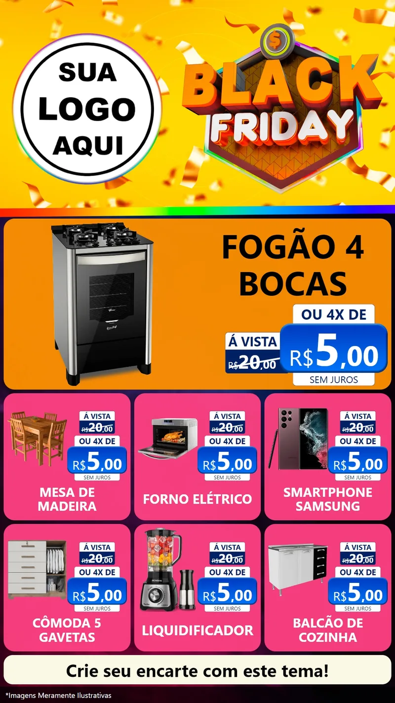 Modelo de Rede Social para Stories com o tema Black Friday para Móveis e Eletro
