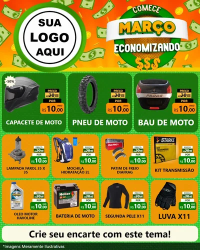Modelo de Rede Social para Feed Instagram com o tema Comece Março Economizando para Moto peças