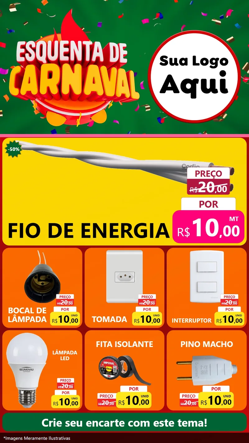 Modelo de Rede Social para Stories com o tema Esquenta de Carnaval para Materiais Elétricos