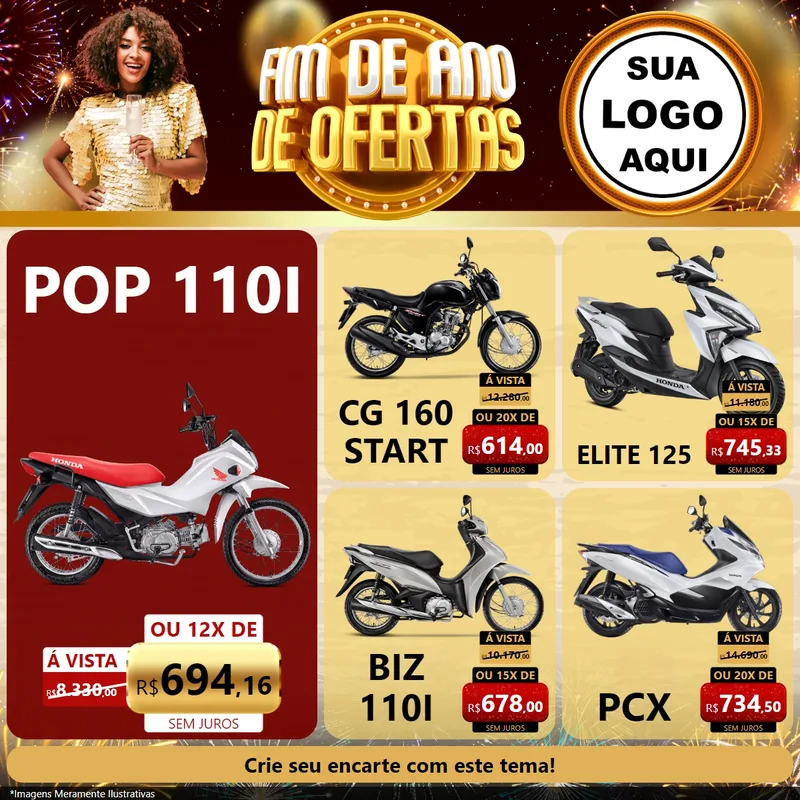 Modelo de Rede Social para Feed Facebook com o tema Fim de Ano de Ofertas para Concessionaria de Motos