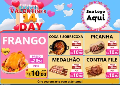Modelo de Encarte para Encarte A4 Horizontal com o tema Valentine's Day para Assados