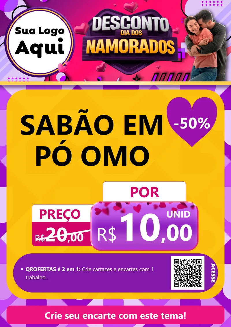 Modelo de Cartaz para Cartaz A4 Vertical com o tema Desconto Dia dos Namorados para Produtos de Limpeza