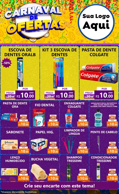 Modelo de Encarte para Encarte Grande com o tema Carnaval de Ofertas para Higiene Pessoal