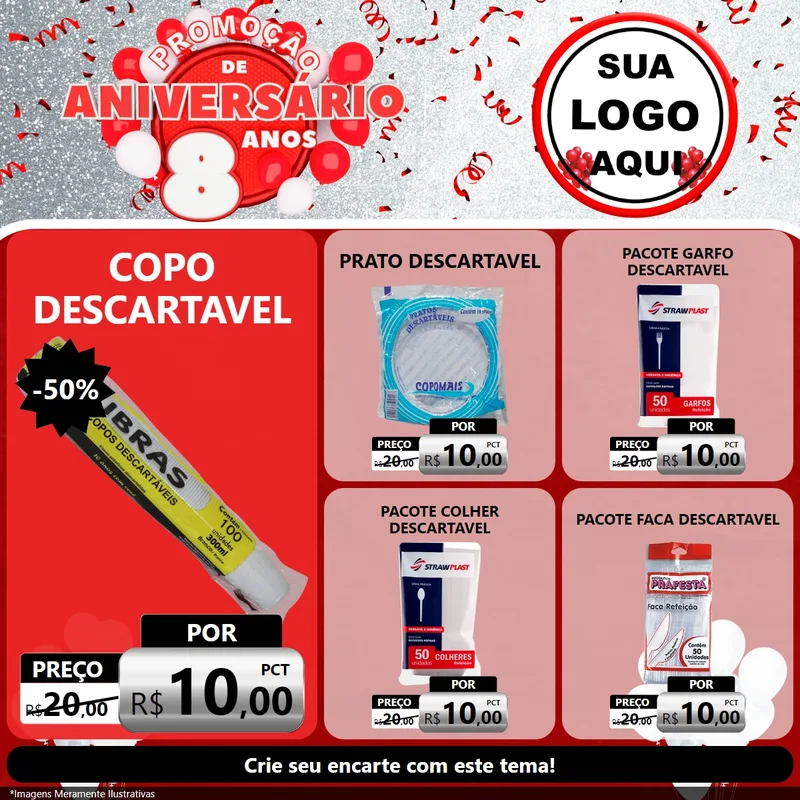 Modelo de Rede Social para Feed Facebook com o tema Promoção de Aniversário - 8 Anos para Embalagens