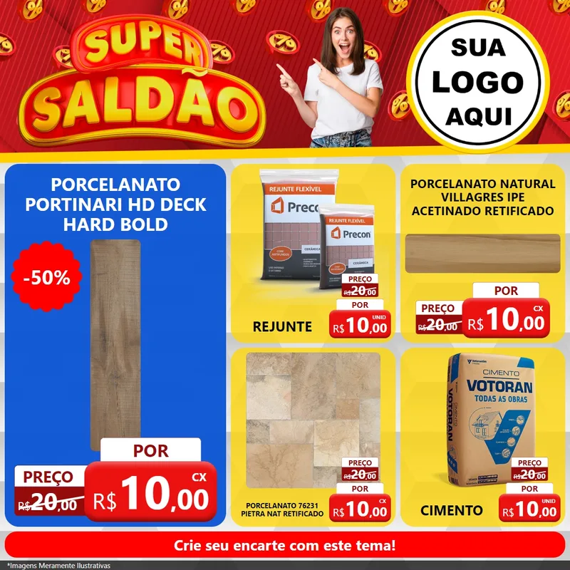 Modelo de Rede Social para Feed Facebook com o tema Super Saldão para Pisos e revestimentos