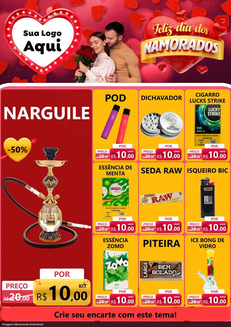 Modelo de Encarte para Encarte A4 Vertical com o tema Feliz Dia Dos Namorados para Tabacaria
