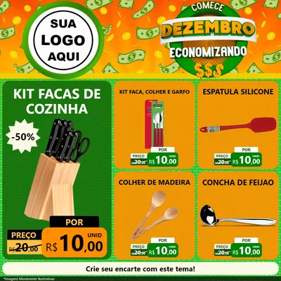 Modelo de Rede Social para Feed Facebook com o tema Comece Dezembro Economizando para Utilidades Domésticas