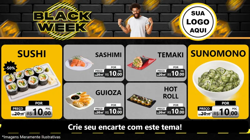Modelo de TV para TV Horizontal com o tema Black Week para Comida japonesa