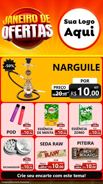 Modelo de Rede Social para Stories com o tema Janeiro de Ofertas para Tabacaria