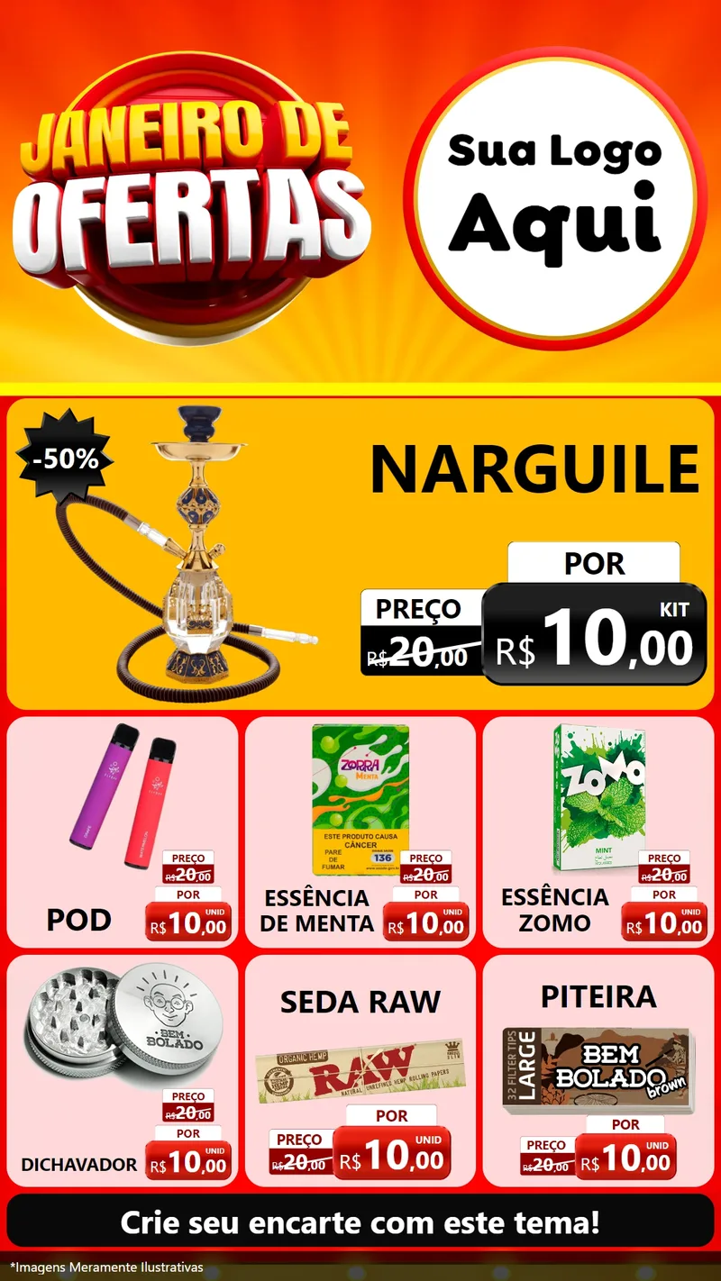Modelo de Rede Social para Stories com o tema Janeiro de Ofertas para Tabacaria