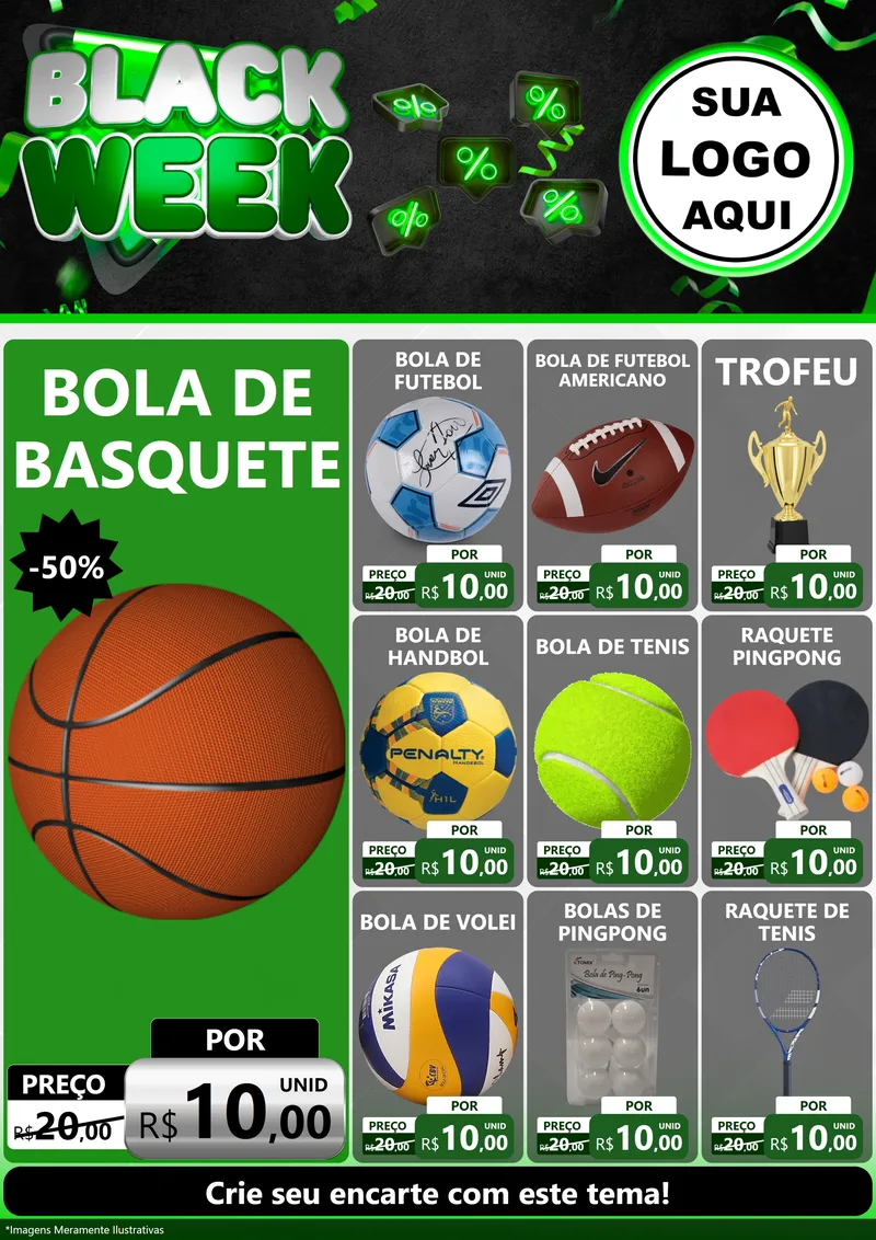 Modelo de Encarte para Encarte A4 Vertical com o tema Black Week para Artigos Esportivos