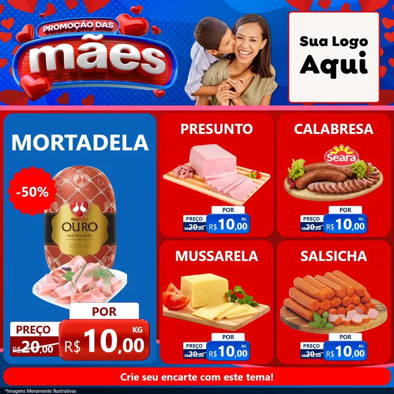 Modelo de Rede Social para Feed Facebook com o tema Promoção das Mães para Frios e Laticínios