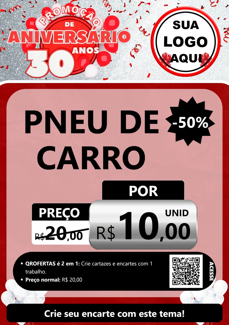 Modelo de Cartaz para Cartaz A4 Vertical com o tema Promoção de Aniversário - 30 Anos para Auto peças