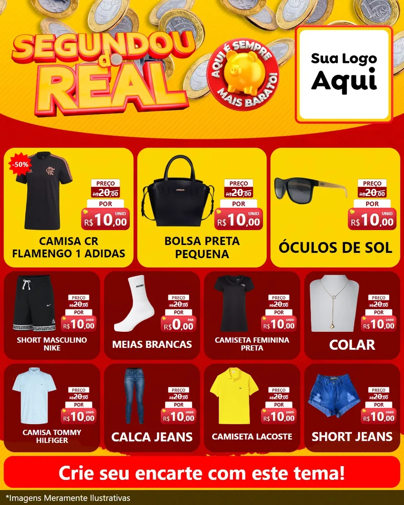 Modelo de Rede Social para Feed Instagram com o tema Segundou do Real para Roupas e acessórios