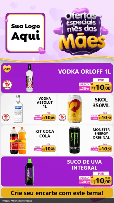 Modelo de TV para TV Vertical com o tema Ofertas Especiais - Mês das Mães para Distribuidora de bebidas