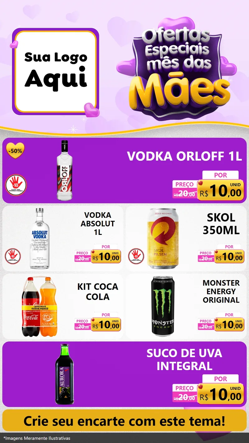 Modelo de TV para TV Vertical com o tema Ofertas Especiais - Mês das Mães para Distribuidora de bebidas