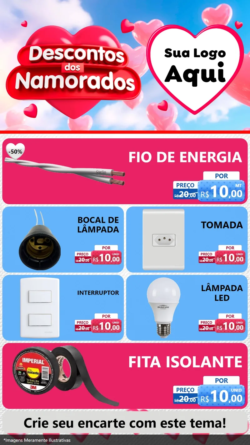 Modelo de TV para TV Vertical com o tema Descontos dos Namorados para Materiais Elétricos