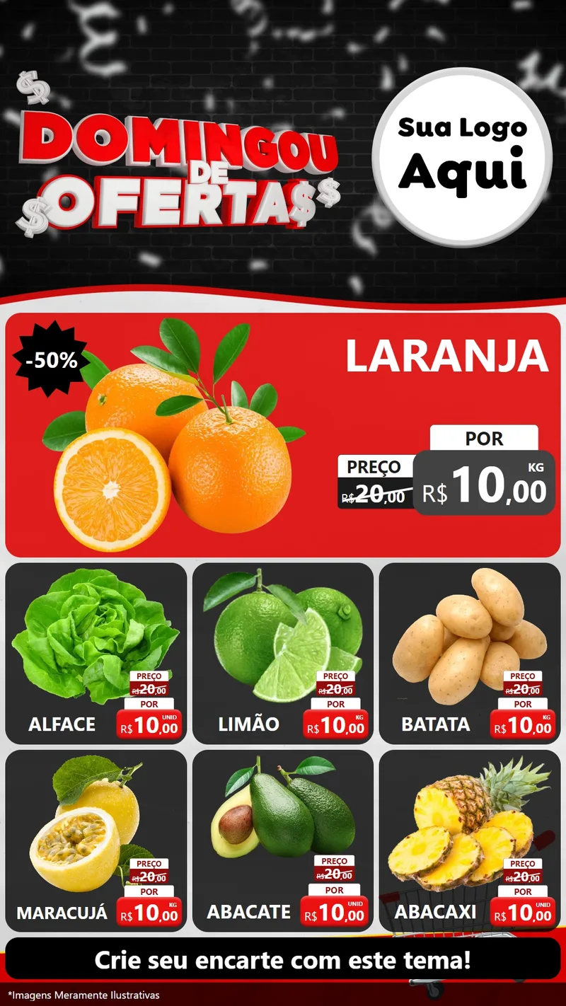 Modelo de Rede Social para Stories com o tema Domingou de Ofertas para Hortifrúti