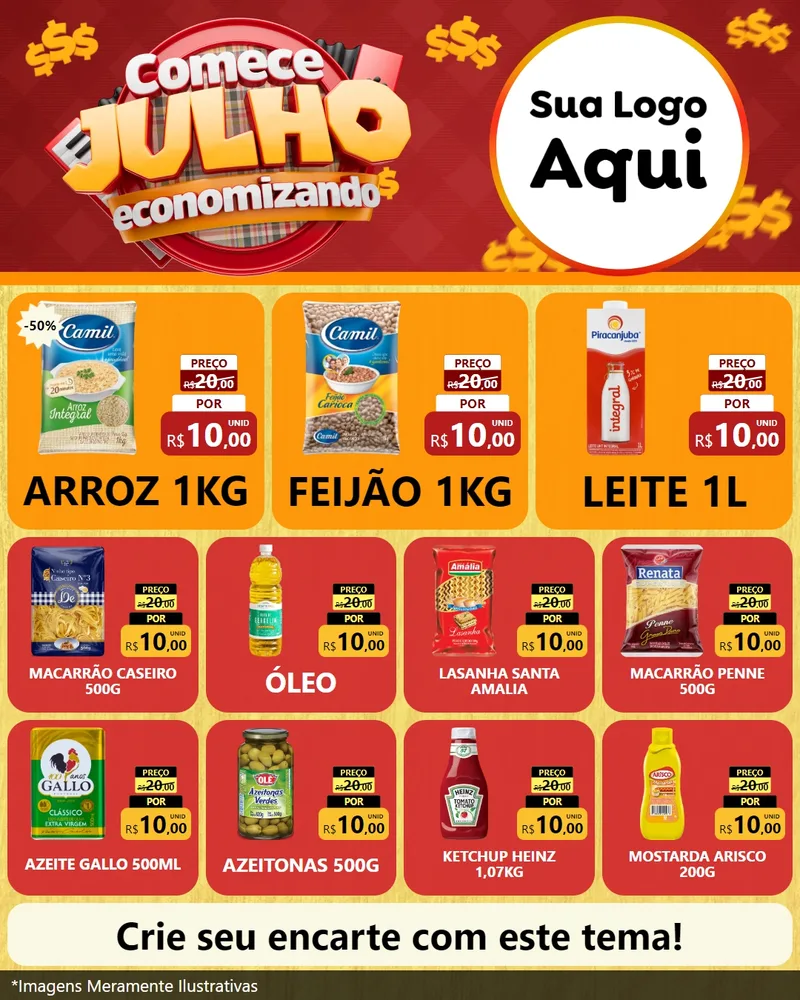 Modelo de Rede Social para Feed Instagram com o tema Comece Julho Economizando para Supermercado