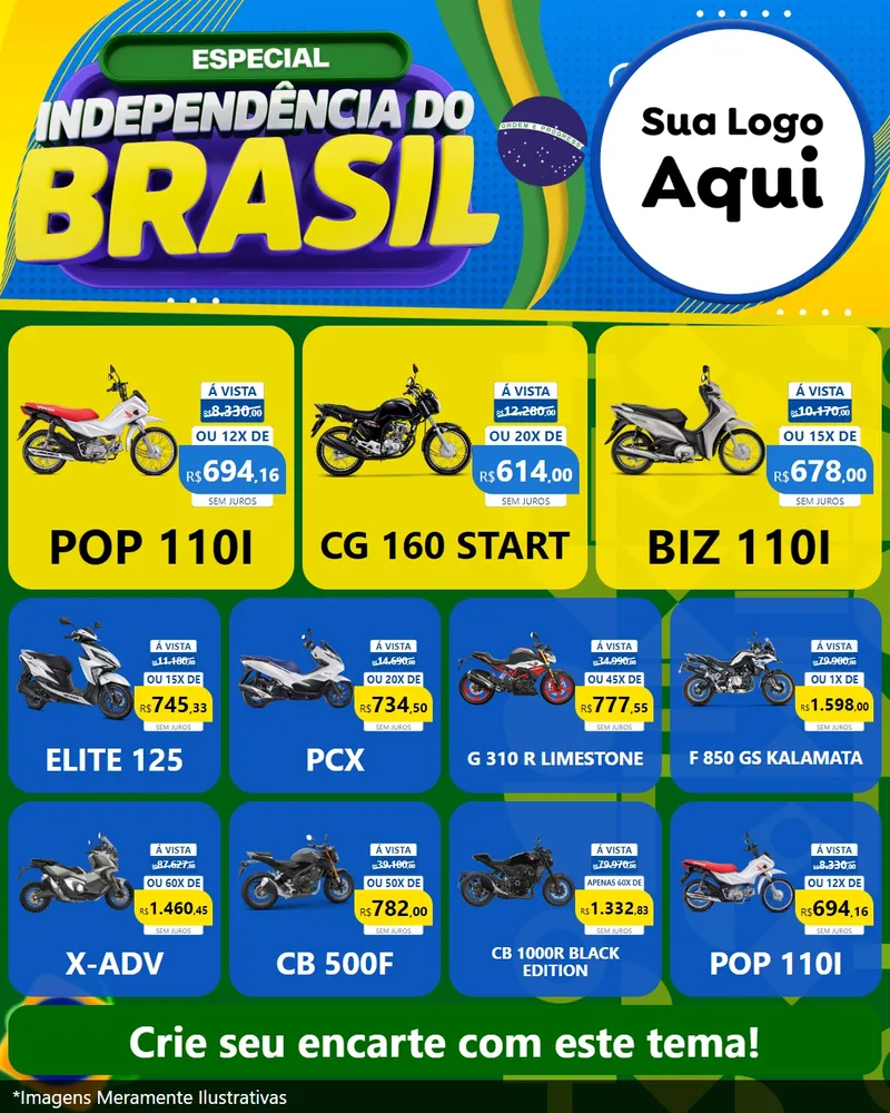 Modelo de Rede Social para Feed Instagram com o tema Especial Independência do Brasil para Concessionaria de Motos