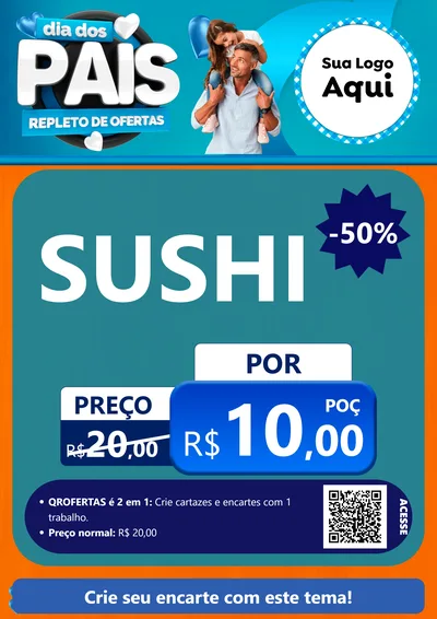 Modelo de Cartaz para Cartaz A4 Vertical com o tema Dia Dos Pais Repleto de Ofertas para Comida japonesa