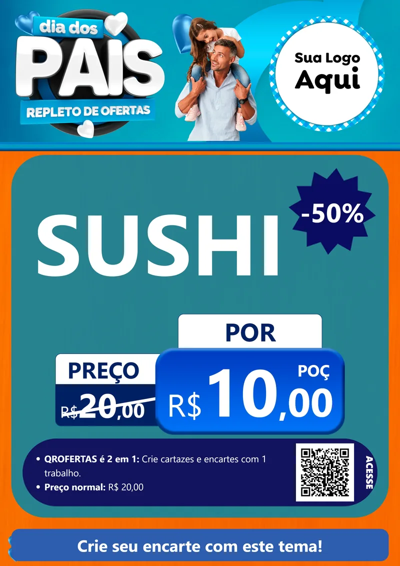 Modelo de Cartaz para Cartaz A4 Vertical com o tema Dia Dos Pais Repleto de Ofertas para Comida japonesa