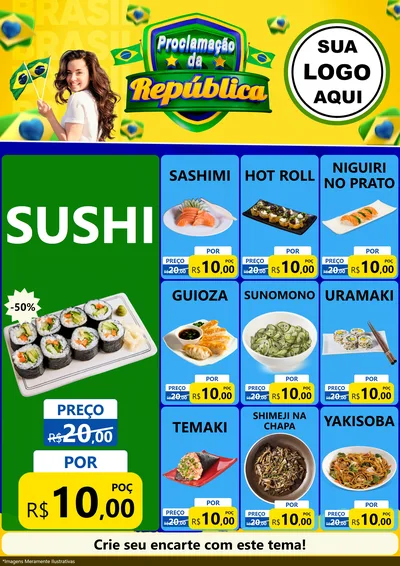 Modelo de Encarte para Encarte A4 Vertical com o tema Proclamação da República para Comida japonesa